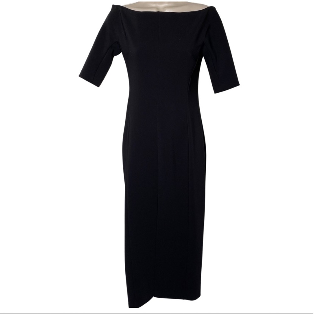 Zara Bodycon Bateau Neck Dress Front Split Black Size XS